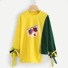 Romwe Figure Print Knot Cuff Sweatshirt