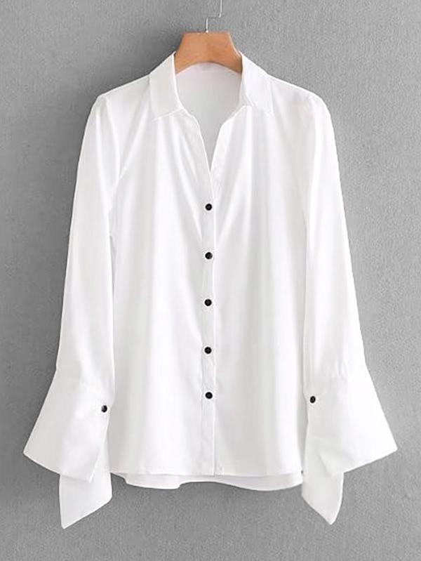 Romwe Asymmetrical Cuff Button Up Blouse