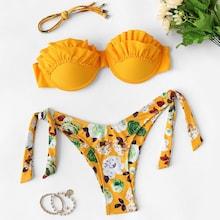Romwe High Leg Ruffle Tie Side Random Floral Bikini Set