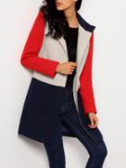 Romwe Navy Long Sleeve Pockets Color Block Coat