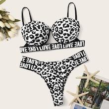 Romwe Letter Tape Underwired Top With Cut-out Bikini