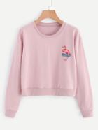 Romwe Flamingo Print Round Neck Sweatshirt
