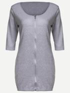 Romwe Grey Zipper Front Sheath Dress