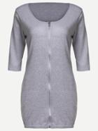 Romwe Grey Zipper Front Sheath Dress