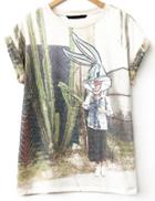 Romwe Rabbit Print Round Neck T-shirt