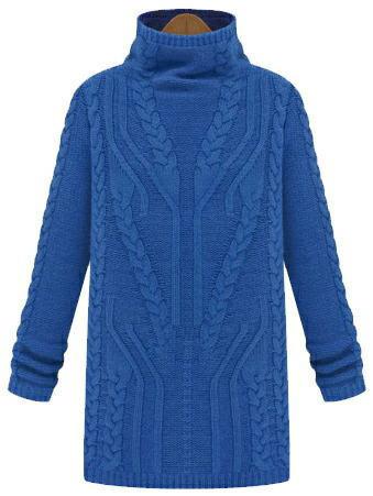 Romwe Blue Long Sleeve Turtleneck Knitted Sweater