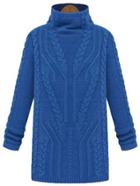 Romwe Blue Long Sleeve Turtleneck Knitted Sweater
