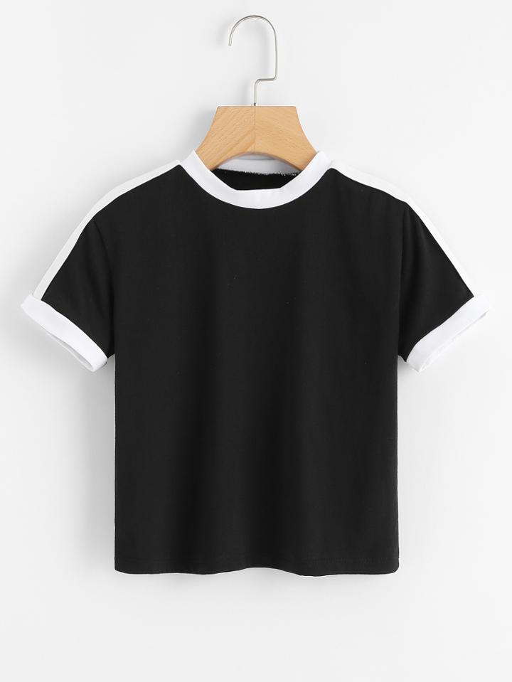 Romwe Contrast Panel Ringer Tee