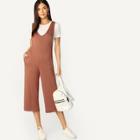 Romwe V Neck Slant Pocket Solid Crop Tank Jumpsuit