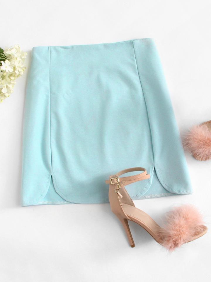 Romwe Solid Dolphin Hem Skirt