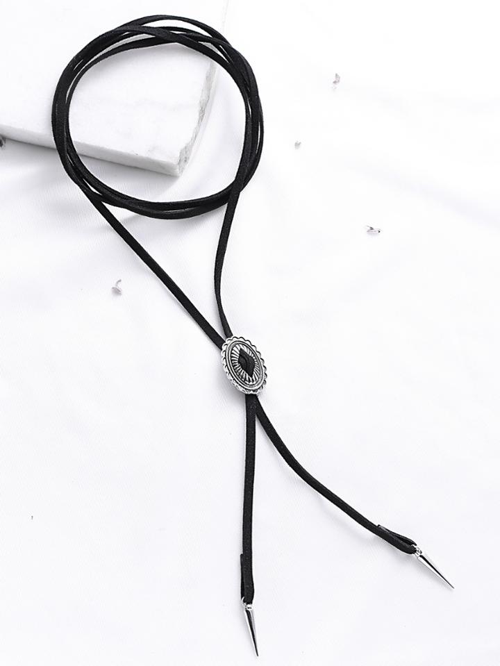 Romwe Black Wrap Choker With Metal Detail