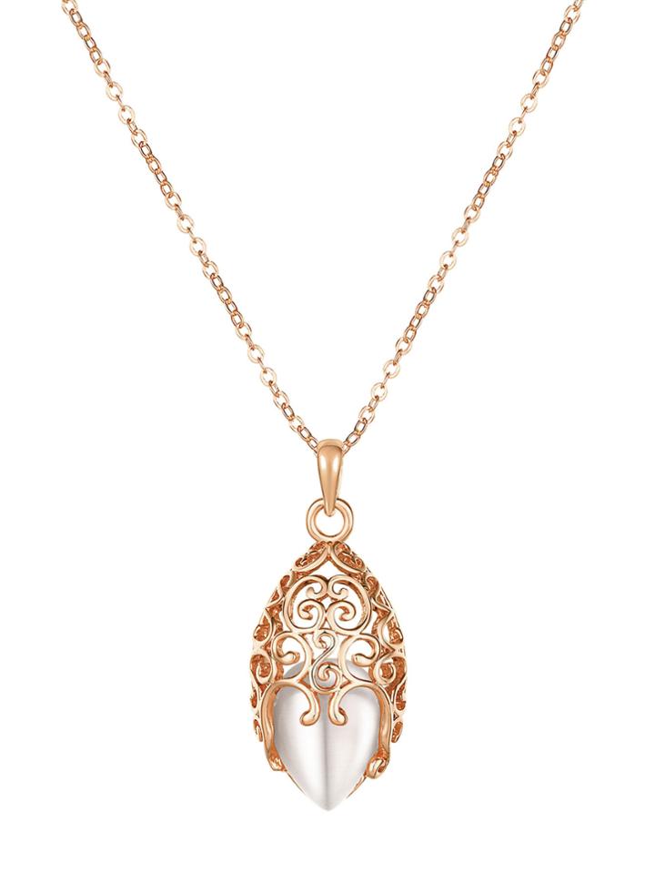 Romwe Hollow Design Opal Pendant Chain Necklace
