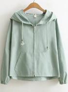 Romwe Green Question Mark Hooded Zipper Coat With Batwing Sleeve