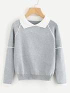 Romwe Contrast Collared Seam Detail Knit Jumper