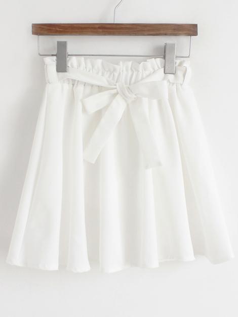 Romwe Elastic Waist With Bow White Skirt