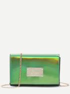 Romwe Green Metal Embellished Hologram Laser Cultch Bag