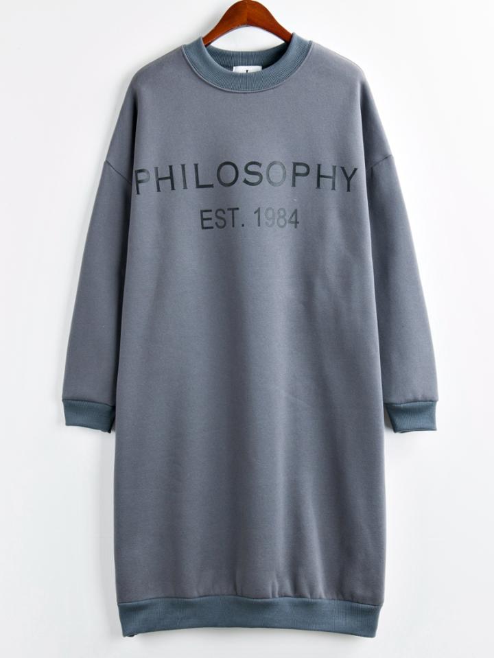 Romwe Dropped Shoulder Seam Letter Print Sweatshirt Dress