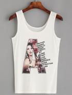 Romwe White Graphic And Letter Print Tank Top