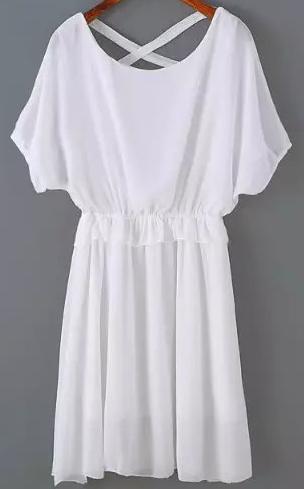 Romwe Back Criss Cross Chiffon White Dress