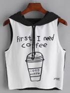Romwe Color Block Graphic Print Hooded Tank Top