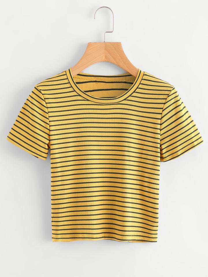 Romwe Stripe Ribbed Tee