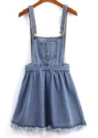 Romwe Strap With Pocket Fringe Denim Blue Dress