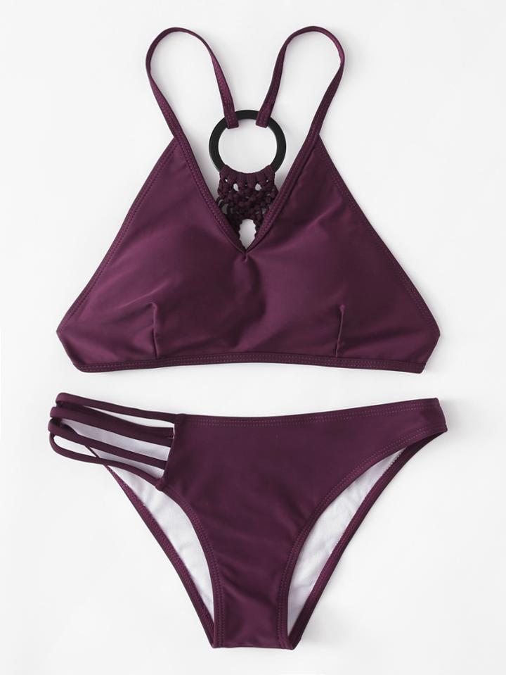 Romwe Woven Back Ring Bikini Set