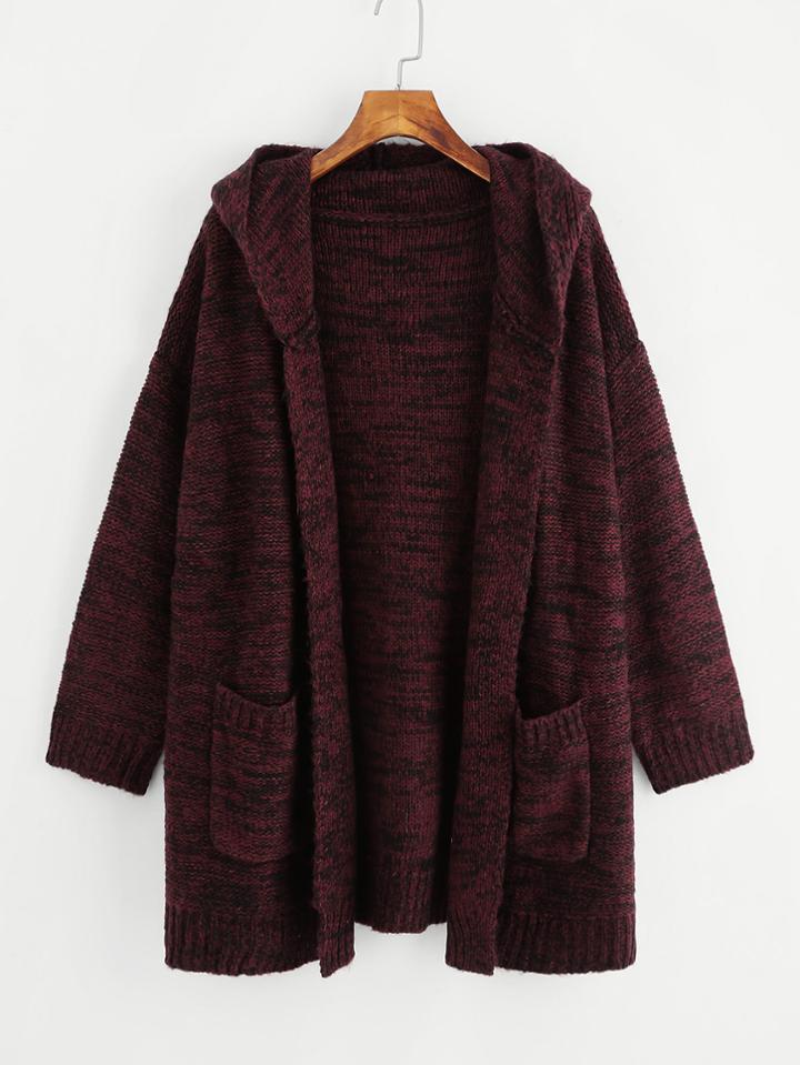Romwe Pocket Front Flecked Hoodie Cardigan