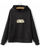 Romwe Eyes Embroidered Pocket Hooded Sweatshirt