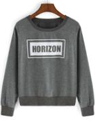 Romwe Round Neck Letters Print Crop Grey T-shirt