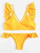 Romwe Harness Detail Ruffle Bikini Set
