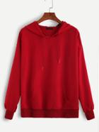 Romwe Red Hooded Drawstring Sweatshirt