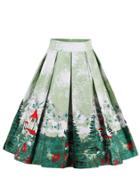 Romwe Botanical Print Box Pleated Skirt