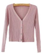Romwe Ribbed Buttons Pink Cardigan