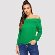 Romwe Fold Over Off Shoulder Sweatshirt