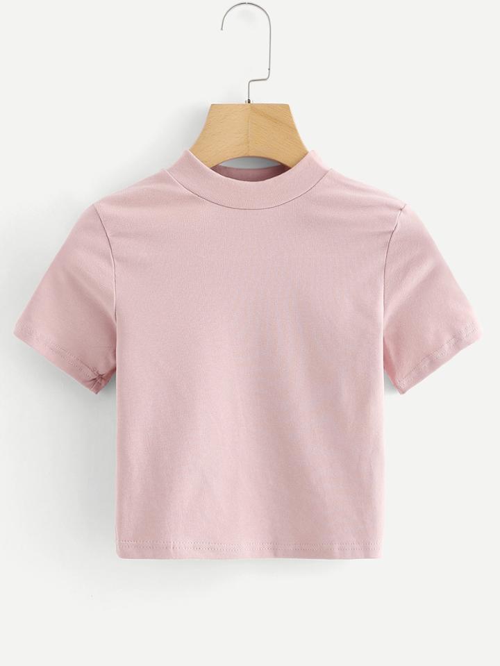 Romwe Mock Neck Crop Tee