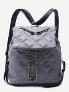 Romwe Grey Quilted Nylon Flap Topstitch Backpack