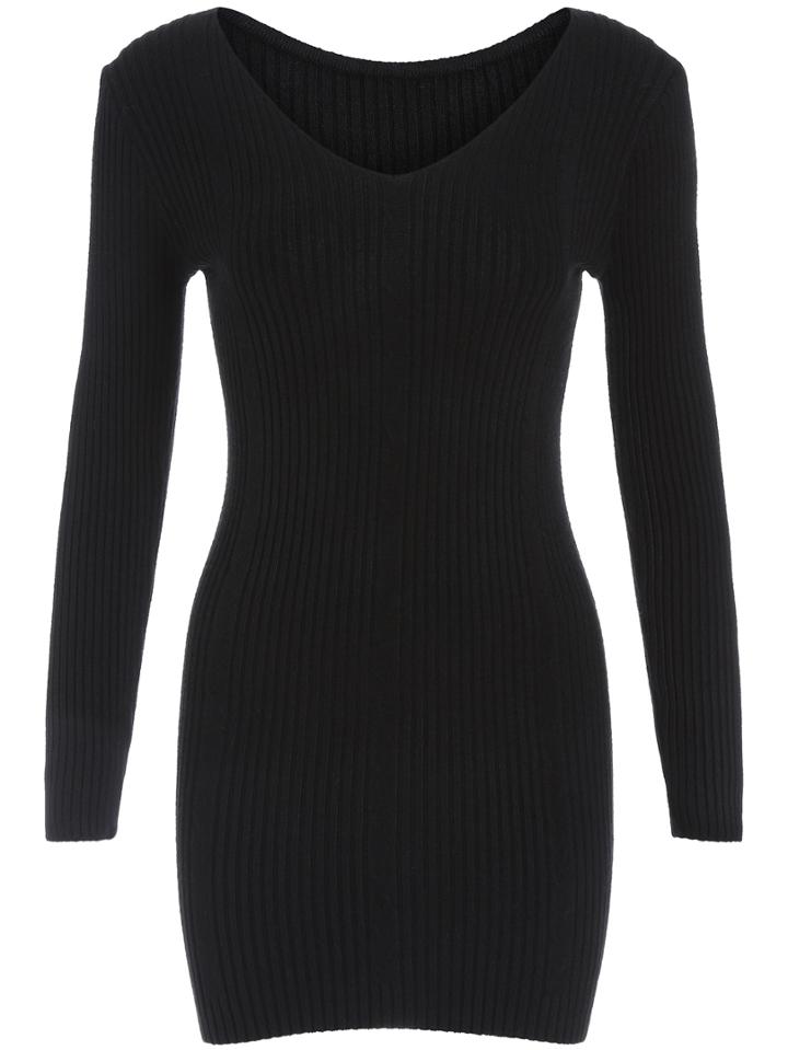 Romwe V Neck Tight Sweater Dress