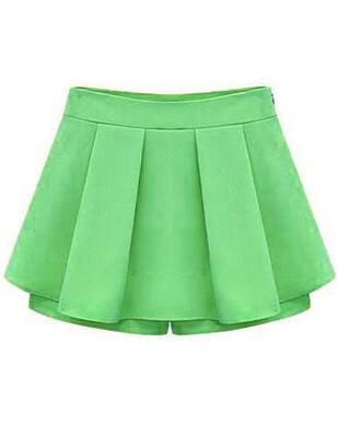 Romwe With Zipper Pleated Green Short