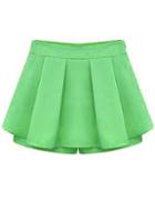 Romwe With Zipper Pleated Green Short