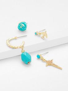 Romwe Rose & Bird Design Earring Set