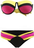 Romwe Rose Red Bandeau Top With Bikini Swimwear