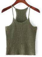 Romwe Green Spaghetti Strap Rib Sweater Cami