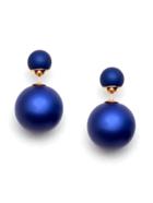 Romwe Blue Double Ball Stud Earrings