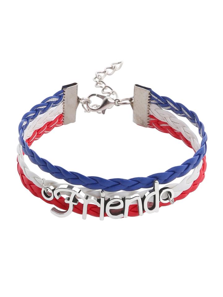 Romwe France Flag Three Color Woven Metal Letters Bracelet