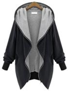 Romwe Black Hooded Long Sleeve Pockets Loose Coat