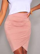 Romwe Pink Ruched Wrap Bodycon Skirt