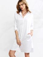Romwe White Lapel Patch Pocket Shirt Dress