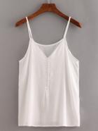 Romwe V-neck Buttoned Front Cami Top - White