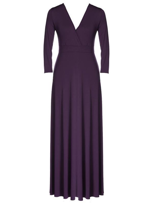 Romwe Deep V Neck Pleated Purple Dress